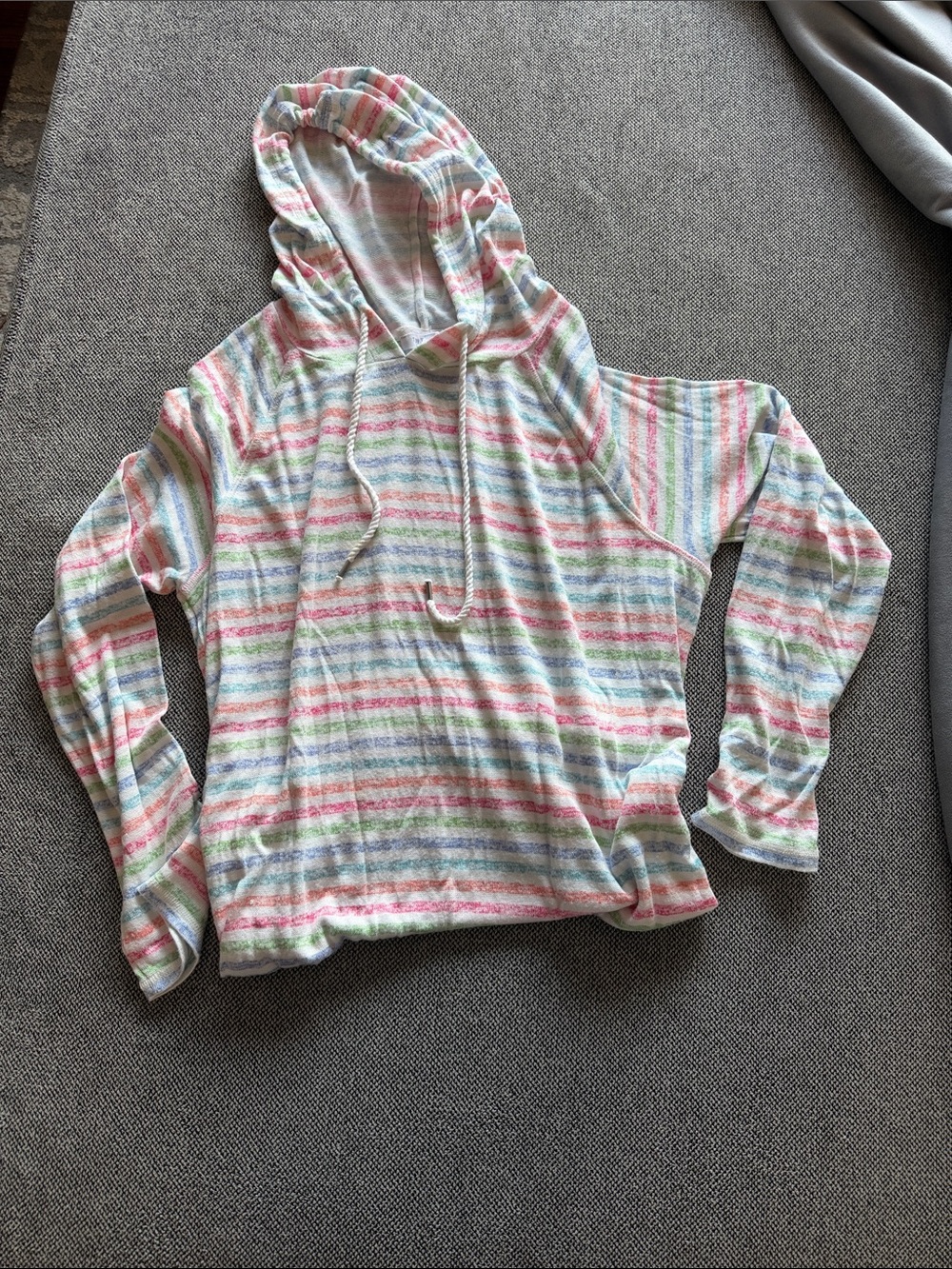 Talbots Lightweight Striped Hoodie in Pastel Multi-Color sz Med